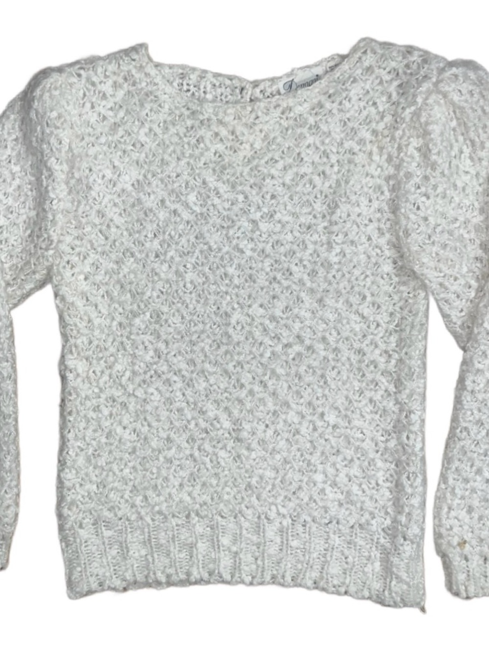 Donagain ~ Women’s Large ~ White W/ Silver Metallic Thread ~ Knit Sweater